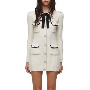 Self-Portrait Metallic Ivory Knit Lurex Sweater Dress Sz Small